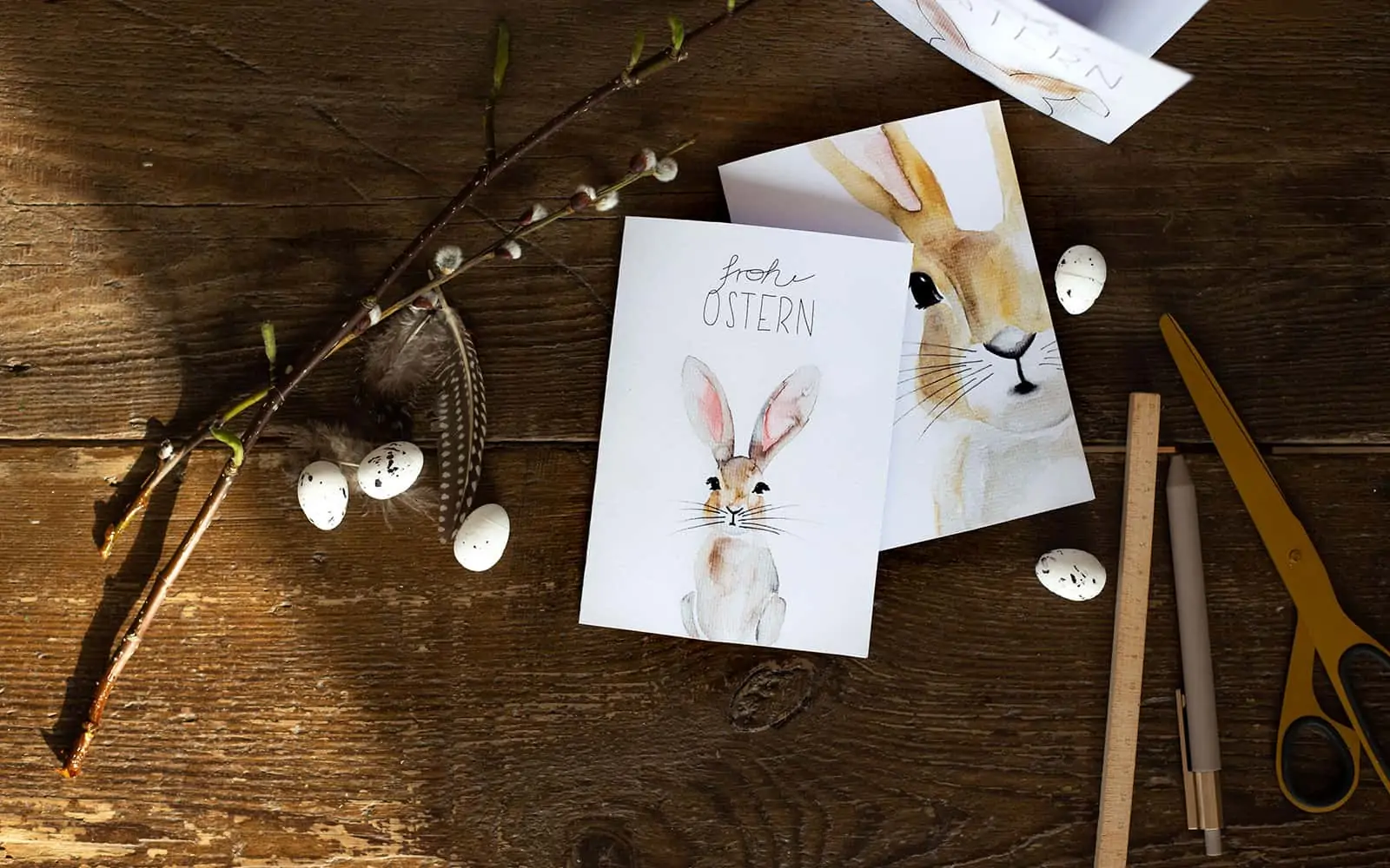 Voilà: Hier kommt unsere Osterkarte – Aquarell-Osterhase als Printable
