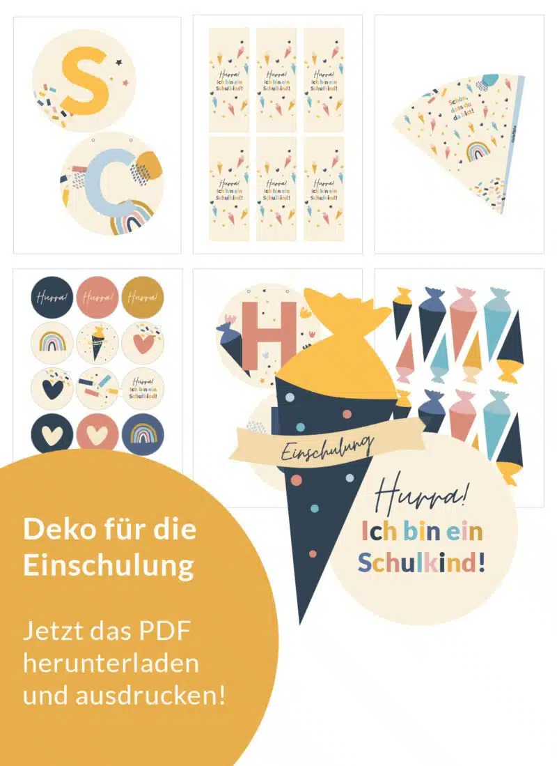 Tischdeko-Set für die Einschulung zum Ausdrucken