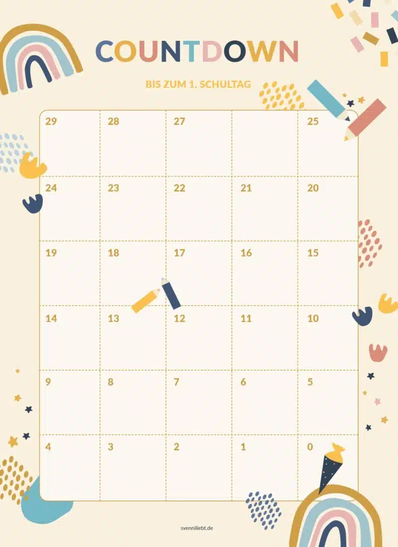 Freebie Countdown-Kalender als Poster zur Einschulung