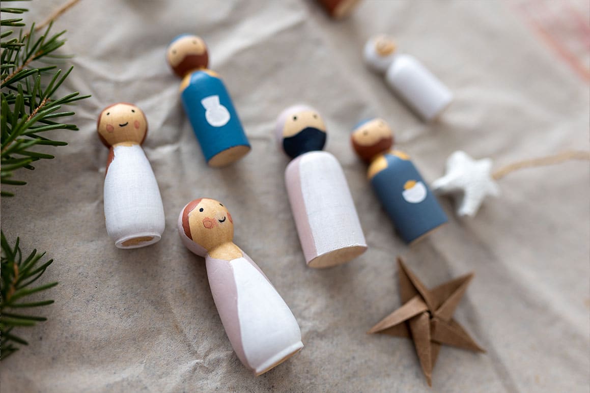 HolzKrippenfiguren für Kinder basteln DIYAnleitung Weihnachtskrippe