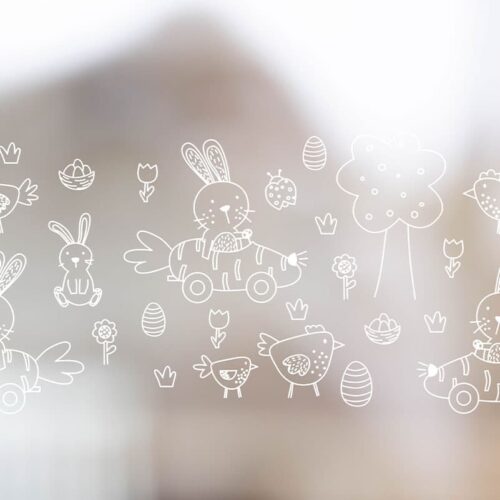 Fensterbild Vorlage Oster-Deko: Kindermotiv Kreidemarker