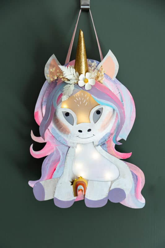 Einhorn-Laterne basteln – Einfache DIY-Idee mit Papptellern für St. Martin 26 26 Vorlage für eine Einhorn Laterne