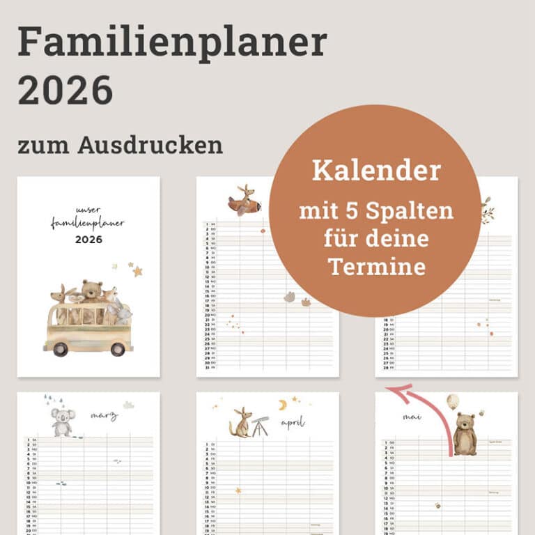 Familienkalender 2026 zum Ausdrucken – PDF A4 & A3