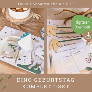 Dino Geburtstag Deko Einladung und Schatzsuche - Komplett-Set