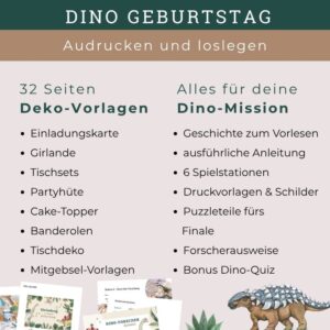 Dino Geburtstag Deko Einladung und Schatzsuche - Komplett-Set