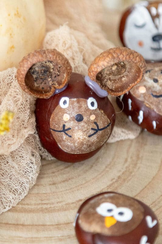 Kastanien basteln: einfache Herbsttiere zum Bemalen 13 13 Maus aus Kastanien basteln