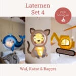 Laternen Vorlagen Set4 - Wal, Katze, Bagger basteln